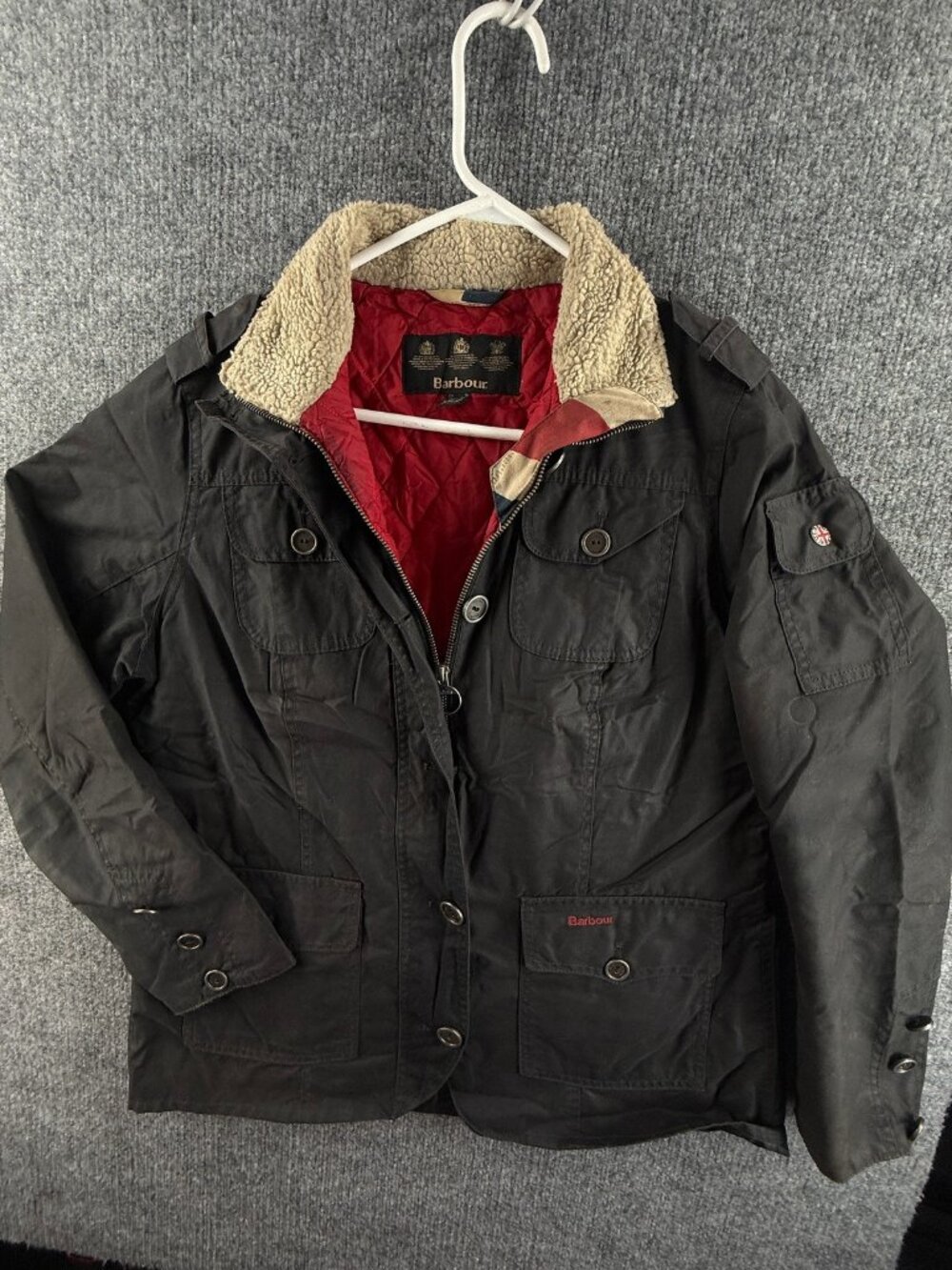 Barbour Compass Waxed Jacket 12 Black Solid Full Zip Cotton Nylon Polyester